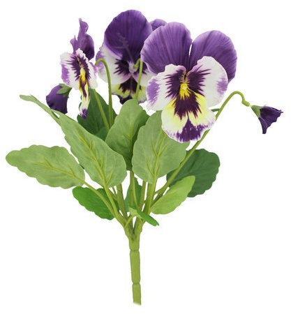 30cm Artificial Silk Purple Pansy Flower Bush / Posy with Leaves - grave home spring flowers