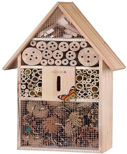 CADOCA® Insektenhotel 48x31x10cm Holz Spitzdach Garten Bienenhotel Insektenhaus Nistkasten wetterfest zum Aufhängen