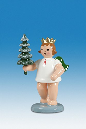 Rudolphs Schatzkiste Holzfigur Engel mit Bäumchen und Krone Höhe 6cm NEU Holzengel Instrument Seiffen Erzgebirge Figur Dekoration Holzfiguren Weihnachten Fensterschmuck Spielzeug Deko Weihnachtsfigur