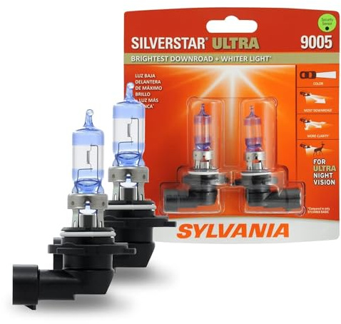 SYLVANIA - 9005 SilverStar Ultra - High Performance Halogen Headlight Bulb, High Beam, Low Beam and Fog Replacement Bulb, Brightest Down Road with Whiter Light, Tri-Band Technology (Contains 2 Bulbs)