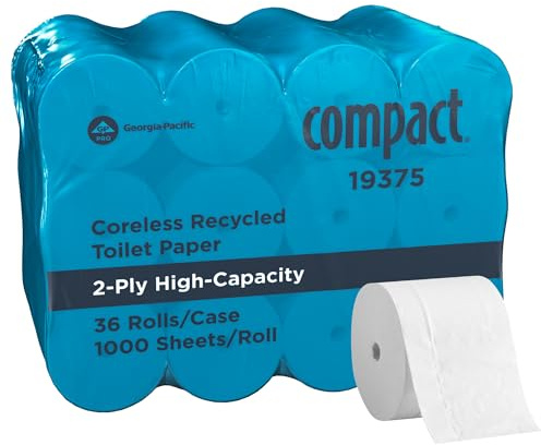 Papel higiénico compacto sin núcleo de 2 capas reciclado por GP PRO (Georgia-Pacific), 19375, 1000 hojas por rollo, 36 rollos por caja