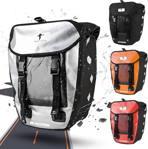 Red Loon 1 x robuste Fahrradtasche aus LKW-Plane – wasserdichte Packtasche für Gepäckträger in Silber