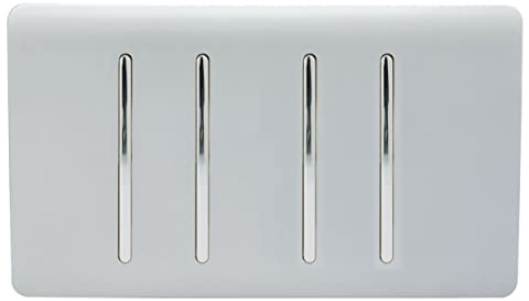 Trendi ART-SS33SI Artistic Modern Glossy 4 Gang 1 Way White Rocker Double Plate Tactile Light Switch in Silver, 8.8 cm*15.0 cm*0.24 cm