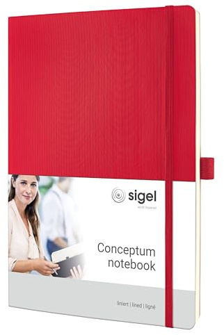Sigel Conceptum Premium Notizbuch A4 liniert rot Softcover | CO315, 194 nummerierte Seiten mit Inhaltsverzeichnis, Falttasche und Stiftschlaufe