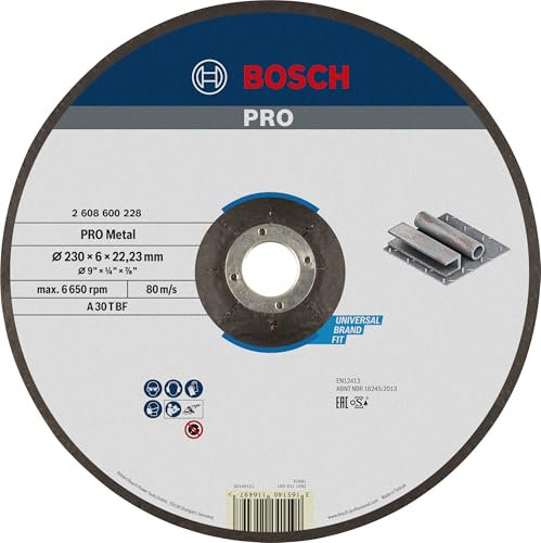 Bosch 1x PRO Metal Longlife Schleifscheibe für große Winkelschleifer und 22,23‑mm-Bohrung (für Stahl, Ø 230 mm, Professional Zubehör Großer Winkelschleifer)