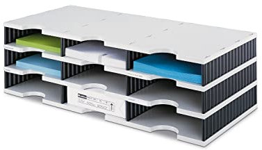 Styrodoc 268030398 Sortierstation trio mit 9 Fächern, 723 x 331 x 223 mm, grau/schwarz