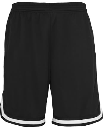 Urban Classics Herren Stripes Mesh Shorts – Loose Fit Basketball Shorts aus atmungsaktivem Polyester mit Streifendetails, ideal für Sport, Training & Streetwear,Blkblkwht,L