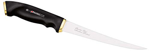 Marttiini Finnisches Filetiermesser, Klinge 15 cm, Kautschuk-Griff, Lederscheide