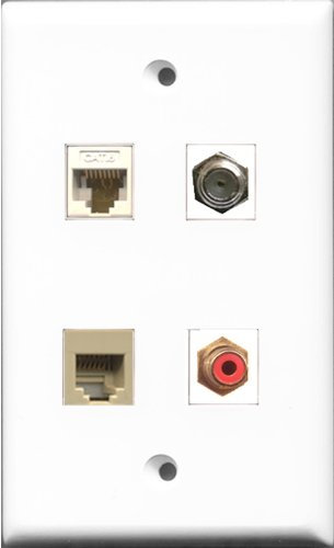 Riteav RCA rosso 1 porte e 1 porte cavo coassiale TV tipo F e 1 porta telefono RJ11 RJ12 beige e 1 porta Ethernet CAT6 bianco da parete piastra