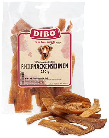 DIBO Rindernackensehnen, 250g-Beutel, der kleine Naturkau-Snack oder Leckerli für Zwischendurch, Hundefutter, Qualitätskauartikel ohne Chemie