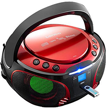 Lenco SCD-550 - CD-Player für Kinder - CD-Radio - Stereoanalage - Boombox - MP3 und USB Player - Bluetooth - 2 x 2 W RMS-Leistung - Party Lights - Rot
