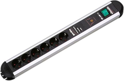 Bachmann 2533934 331.071 Steckdosenleiste PRIMO 6xSchutzkontaktsteckdosen mit Gerätevollschutz und 1xSchalter, Zuleitung 1,75m, Schwarz