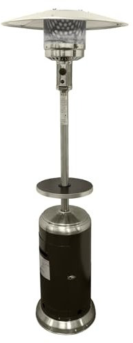 Hiland HLDS01-SSHGT 48,000 BTU Propane Patio Heater with Wheels and Table, Large, Hammered Bronze/SS