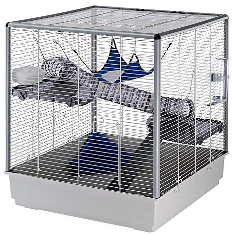 Ferplast Großes Frettchenheim FURET XL, DREI Ebenen mit Hängemattenzubehör und Röhren für Frettchen, grau lackiertes Metallgitter mit Ecksäulen und Kunststoffboden, 80 x 75 x H 86,5 cm