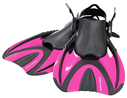 Snorkel Master Adjustable Travel Fins for Snorkeling & Swimming Training – Open Heel Lightweight & Soft Foot Pocket Design, Compact Travel Swim Fins for Men & Women (Pink, Small)