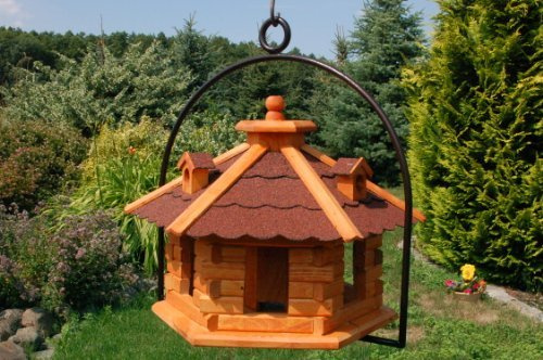 XXL Vogelhaus mit Gauben Nr16 Dach rot und Bügel zum aufhängen von Vogelhaus, Nistkasten, Vogelhäuschen, Futterhaus, Vogelvilla und Vogelhäusern, feuerverzinkt und pulverbeschichtet, rostfrei, hängend, Vogelfutterhaus mit Futtersilo, Silo