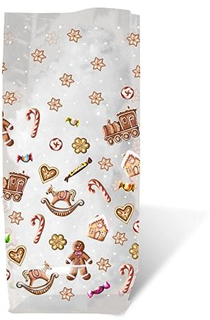 Ursus 5860000 - Geschenk Bodenbeutel, Süße Weihnacht, 10 Stück, aus lebensmittelechter Folie, ca. 14,5 x 23,5 cm, transparent, bedruckt, ideal für kleine Überraschungen