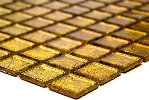Glasmosaik Quadrat Crystal uni gold Struktur Transluzent Transparent 3D, Mosaikstein Format: 23x23x4 mm, Bogengröße: 300x300 mm, 1 Bogen/Matte