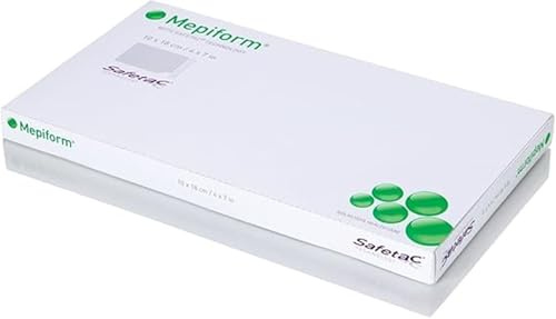 Molnlycke Mepiform with Safetac Technology 4x7, 5 Count, Self Adherent Soft Silicone Sheeting for Scar Reduction