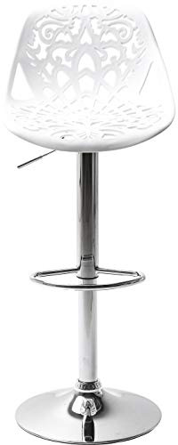 Kare Design Barhocker Ornament, moderner, massiver Design-Tresenstuhl mit Rückenlehne, höhenverstellbar, mattweiß-silber, chrom, 50 x 44.5 x 85 cm (H/B/T)
