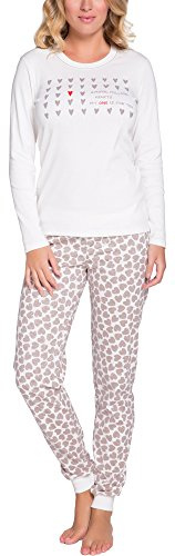 Italian Fashion Schlafanzug Damen Lang | Pyjama Damen Lang Baumwolle | Softes Schlafanzüge | Zweiteiliger Frauen Pyjama Set für den Winter | Warmer Nachtwäsche mit Herzmuster S-XXL