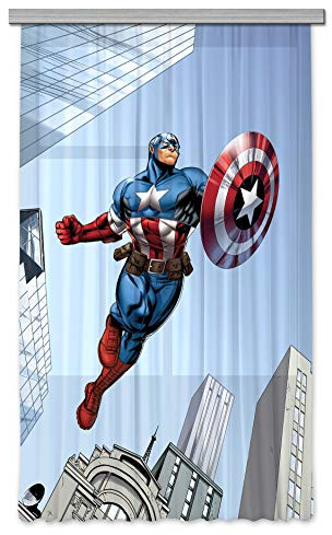 AG Design Avengers Marvel Captain America barnrum gardin/gardin, tyg, flerfärgad, 0,1 x 140 x 245 cm