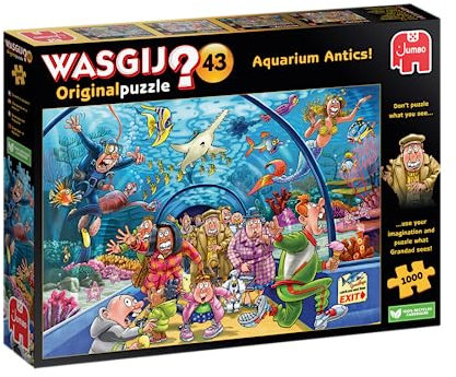 Wasgij Original 43, Aquarium Antics - 1000 Piece Jigsaw Puzzles for Adults - Fun, Challenging & Brainteasing Adults Jigsaw Puzzle - Uncover the Puzzle - 100% Recycled Cardboard - 1000pcs - Jumbo