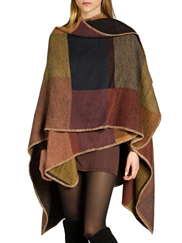 Caspar PON006 Damen Poncho, Farbe:braun, Größe:One Size