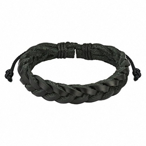 Mianova Leder Armband Armreif mit Surfer Style Leder Armband Armreif Geflochten Einfach Surfer Armband Armreif Verstellbar Schwarz