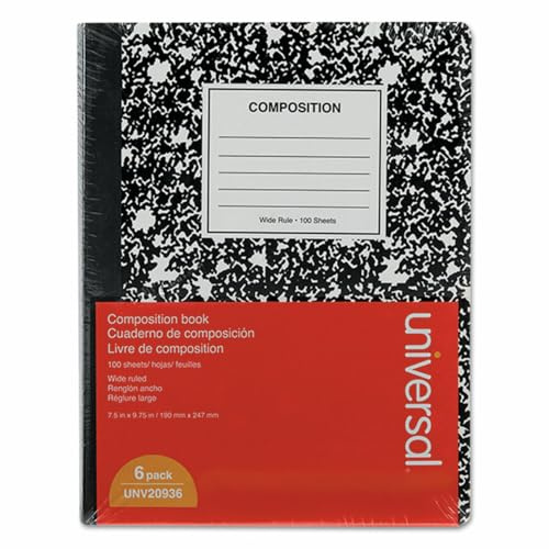 Universal College Ruled Composition Book, 100 Sheets, 9.75 x 7.5, Black Marble, Pack of 6