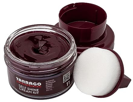 Tarrago | Kit Crema Self Shine 50 ml | Crema nutriente di cere naturali per lucidare la pelle, la pelle liscia, le calzature naturali o sintetiche | Con Spugna Applicatore (Bordeaux 11)