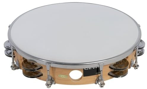 GEWA Tambourin Traditionell mit Schellen, Holzrahmen-Tambourin (stimmbarer Holzrahmen aus Maple, Kunststofffell, 16 Paar Stahlschellen, perfekt für Schulklassen & Percussion-Ensembles)