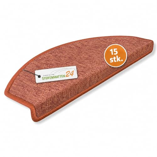 Kettelservice-Metzker Stufenmatten Treppe Rambo, 15er Set, halbrund, Terra, ca. 65 x 24 x 4 cm, Flor 6 mm, Trittschall ~20 dB, Polypropylen, PVC-Winkel, gekettelte Kanten