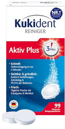 Kukident Aktiv Plus compresse detergenti - pastiglie per la pulizia di protesi, protesi dentarie e dentatura - 1 x 99 compresse