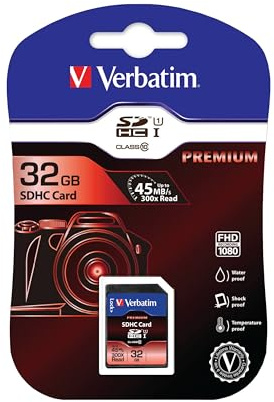 Verbatim Scheda di memoria SDHC Premium U1 - 32 GB - Scheda SD per video Full HD - scheda con protezione scrittura integrata - Scheda di memoria nera - Scheda SD per fotocamera, PC ecc.