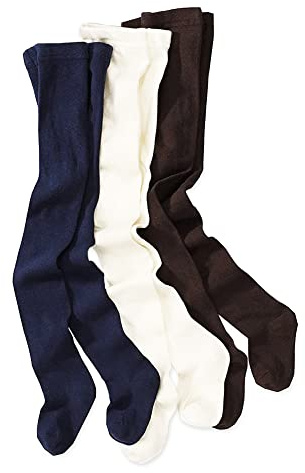 wellyou – 3er Set Kinder Strumpfhosen Mädchen & Jungen – Baby Strumpfhosen in Marine, Braun & Weiß – Uni Baumwollstrumpfhosen aus Ökotex zertifizierten Materialien (gr 122-128 | 5-6 Jahre)