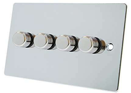 Alliance Electrical FPC4GDIMLED 10 A 250 W 4 Gang 2 Way Flat LED Light Dimmer Switch - Polished Chrome