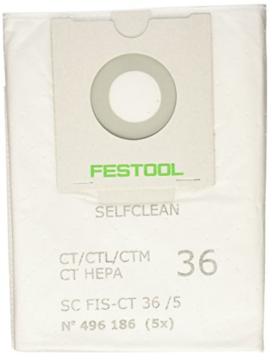 Festool Filtersack SC FIS-CT 36/5 SELFCLEAN Staubbeutel 5er Pack - 496186 | Selbstreinigende Vlies-Filtersäcke für Absaugmobil CT, CTL und CTM 36 - robuste Staubabscheidung und staubarme Entsorgung