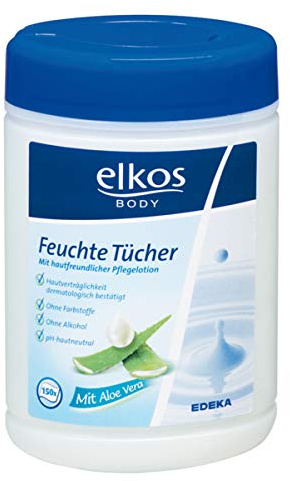 Elkos Body Feuchtetücher mit hautfreundlicher Pflegelotion (Aloe Vera) - 150 Stück (1er Pack)