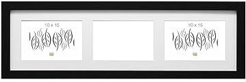 Deknudt Frames Cadre photo avec passe-partout pour 3 photos 10x15cm - Noir - Bois MDF - Multivue - Collage - pour accrocher ou poser - 18x56cm - S66KC3 10x15