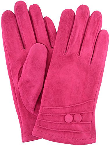 Mockehandskar för kvinnor, med fleecefoder och två knappar, rosa/rosa/körsbärsröd/brun/svart, Fuschia rosa, M