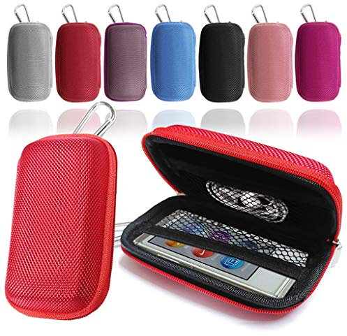LOVE MY CASE Durable Red MP3 Player Case, Hard Clamshell Case, Earphone Case, Holder with Metal Carabiner Clip for Apple iPod Nano 7th Generation 16GB with Love My Case Cleaning Cloth