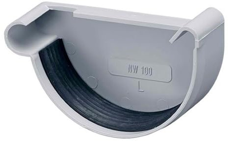 INEFA Dachrinnen Endstück halbrund, PVC NW100 / 100mm, links Grau Dachrinnenzubehör, einfache Steckmontage, Made in Germany
