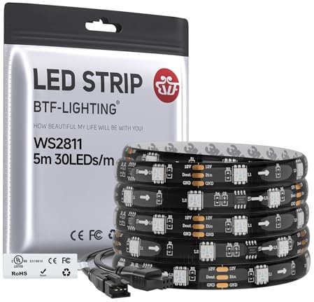 BTF-LIGHTING WS2811 RGB adressierbare LED-Streifen 5m 30LEDs/m IP65 DC12V | Traum Farbe 10Pixels/m 5M 150LEDs 50Pixels Schwarz PCB Flexibel Lauflicht Effekt für Heimdekoration