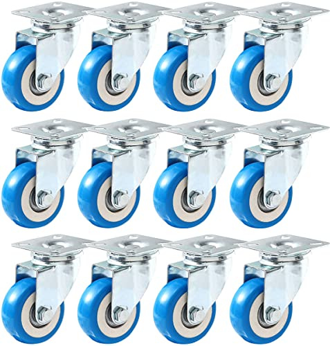 Online Best Service 12 Pack Caster Wheels Swivel Plate Casters On Blue Polyurethane Wheels PU