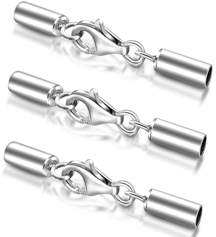 My-Bead 3 Stück Schmuckverschlüsse Set Ø 2.5mm 925 Sterling Silber Verschluss nickelfrei für Ø 2mm Lederarmbänder Ketten