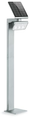 Steinel LED Solarleuchte XSolar GL-S silber, höhenverstellbar, 150 lm, 140° Bewegungsmelder, 5 m Reichweite, Grundlicht