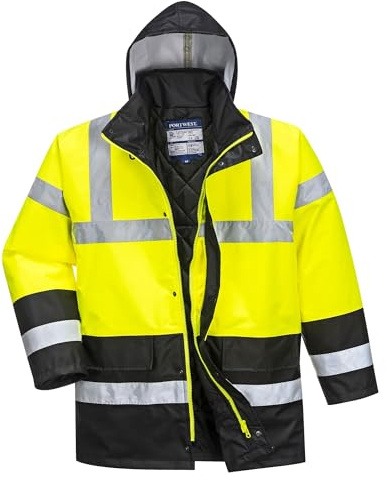 Portwest S466 Hi-Vis Contrast Jacka 300D Vattentät Reflekterande Hållbar | Gul/Svart, 3XL, EN ISO 20471 Klass 3, EN 342, 4 Fickor, Lång Ärm, 100% Polyester, Quilt Fodrad, Extremt Vattenbeständig
