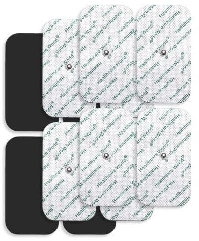 Healthcare World 9x5cm Große TENS Elektroden 3,5mm Push-Button (12er-Pack) – Stud, Selbstklebend, Wiederverwendbar, für Schmerzlinderung & Muskelregeneration, kompatibel mit Beurer & Sanitas