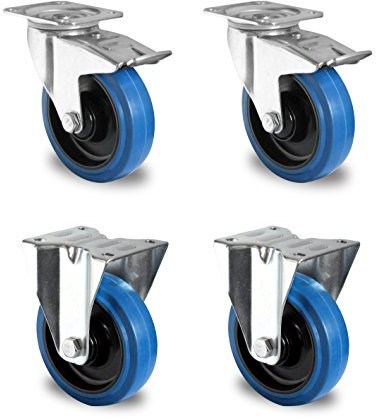 Rollensatz 2 Lenkrollen mit Feststeller + 2 Bockrollen 200 mm Elastik Blue Wheels